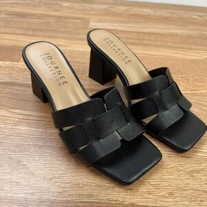 Journee Collection Block Heel Sandals Black Open Toe‎ Women's Size 7 NEW